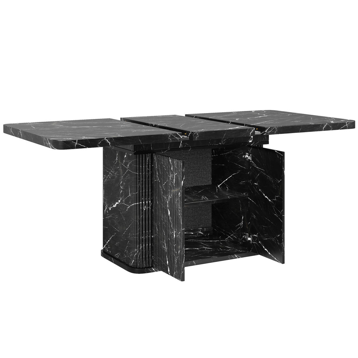 ESSTISCH 140–180/80/76,5 cm, Schwarz/Marmorfarben - Schwarz, Holzwerkstoff/Metall (180/80/76.5cm)