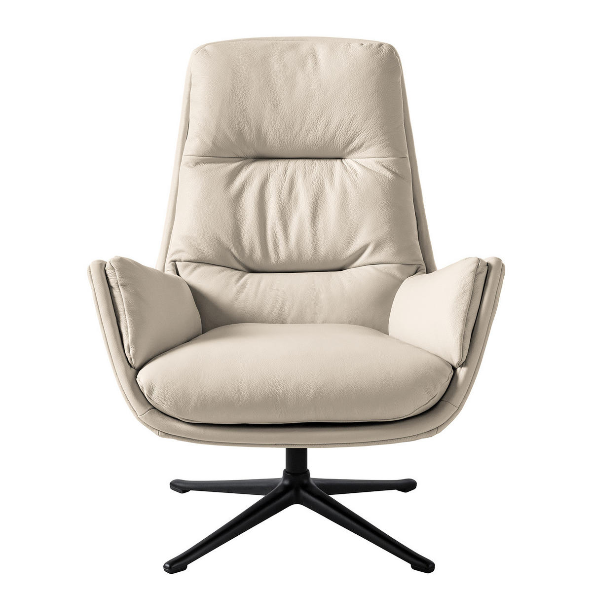 SESSEL mit Kreuzfuß - Hellgrau/Schwarz, Leder/Metall (83/95/97cm) - home24