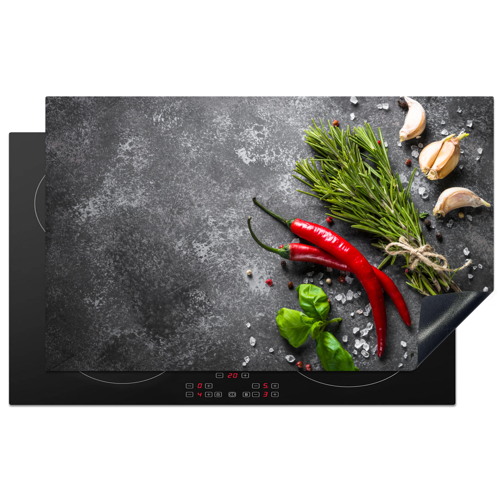 MuchoWow KRYT NA INDUKČNÍ DESKU Pepř - Bylinky - Koření - Beton 85x52 cm
