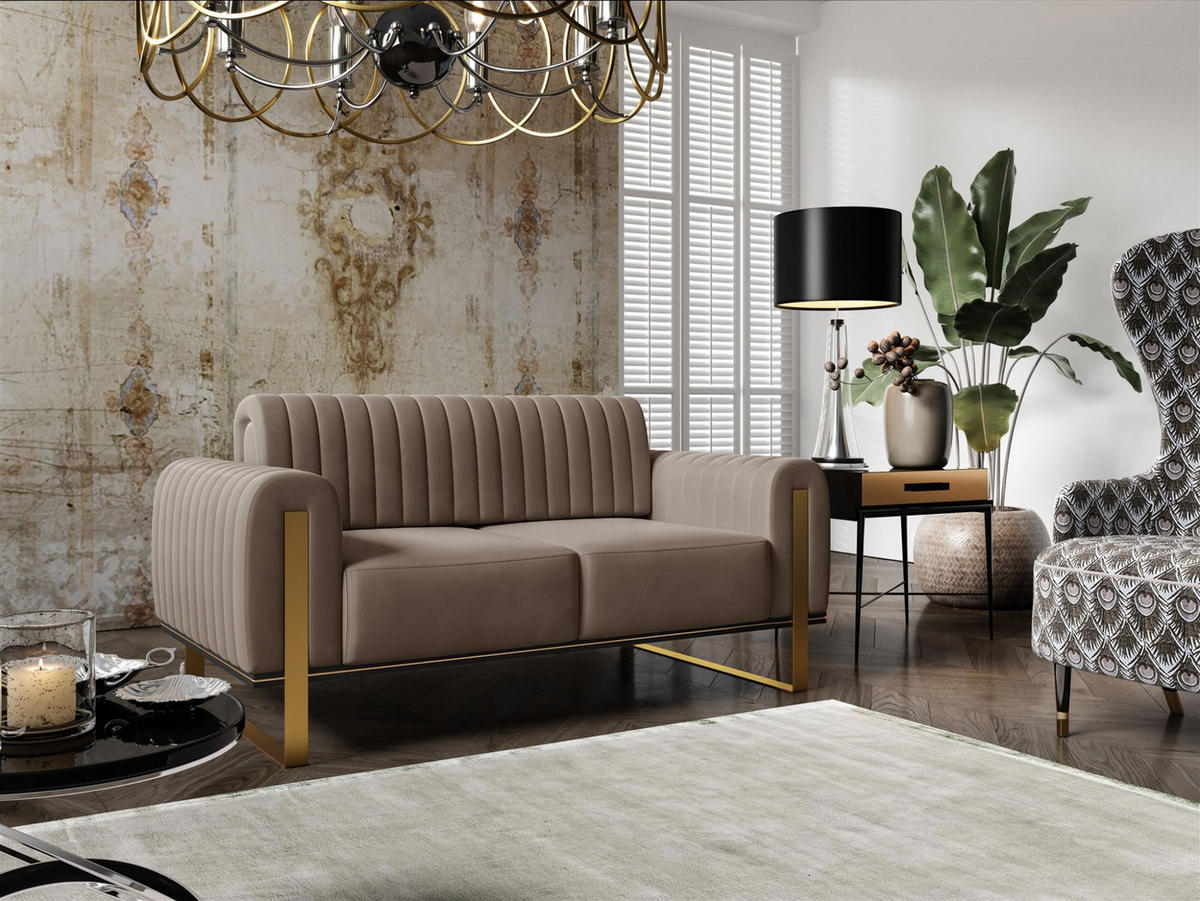SOFASET Valerie 3-2 - Braun, Holzwerkstoff/Textil (228/79/90cm) - Fun Möbel