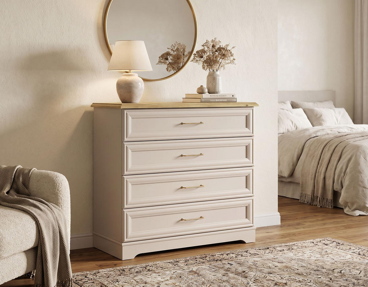 SCHUBLADENKOMMODE Anga Kaschmir / Mauvella Eiche 94 / 44 / 89,5cm - Goldfarben/Braun, Holz/Holzwerkstoff (94/90/44cm) - Feldmann-Wohnen