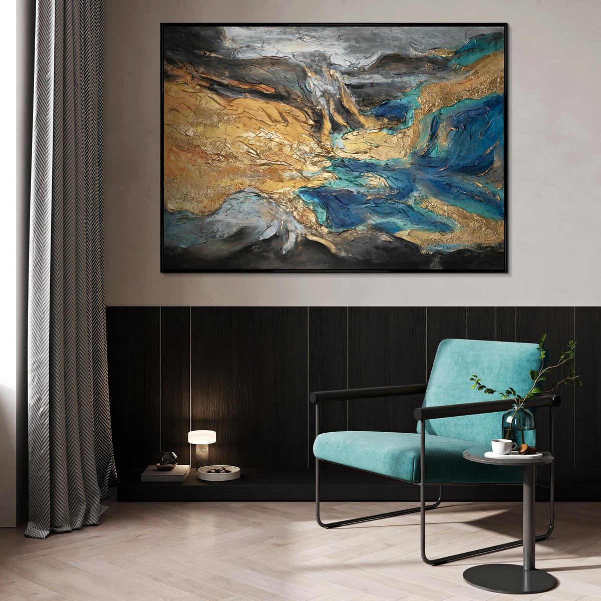 GEMÄLDE Abstrakte Symphonie II Schattenfugenrahmen Schwarz 180x120 cm - Schwarz, Holz (180/120cm) - YS-art gallery