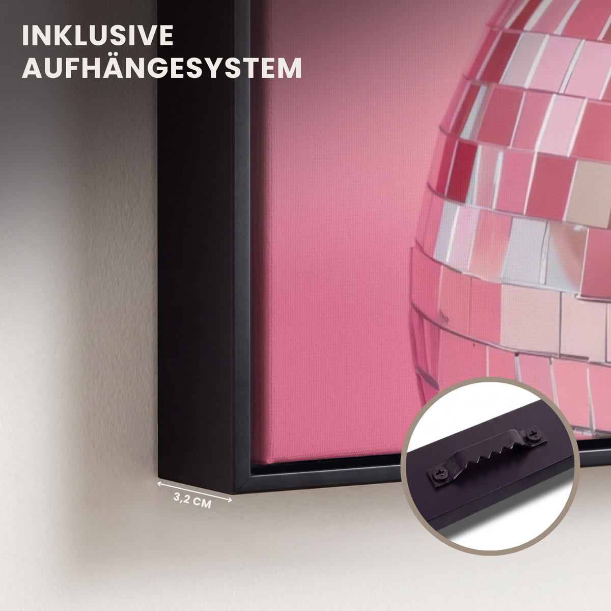 LEINWAND Bilder mit Rahmen - Schleife - Discoball - Kaninchen - 50x70 - Pink, Textil (50/70cm) - MuchoWow