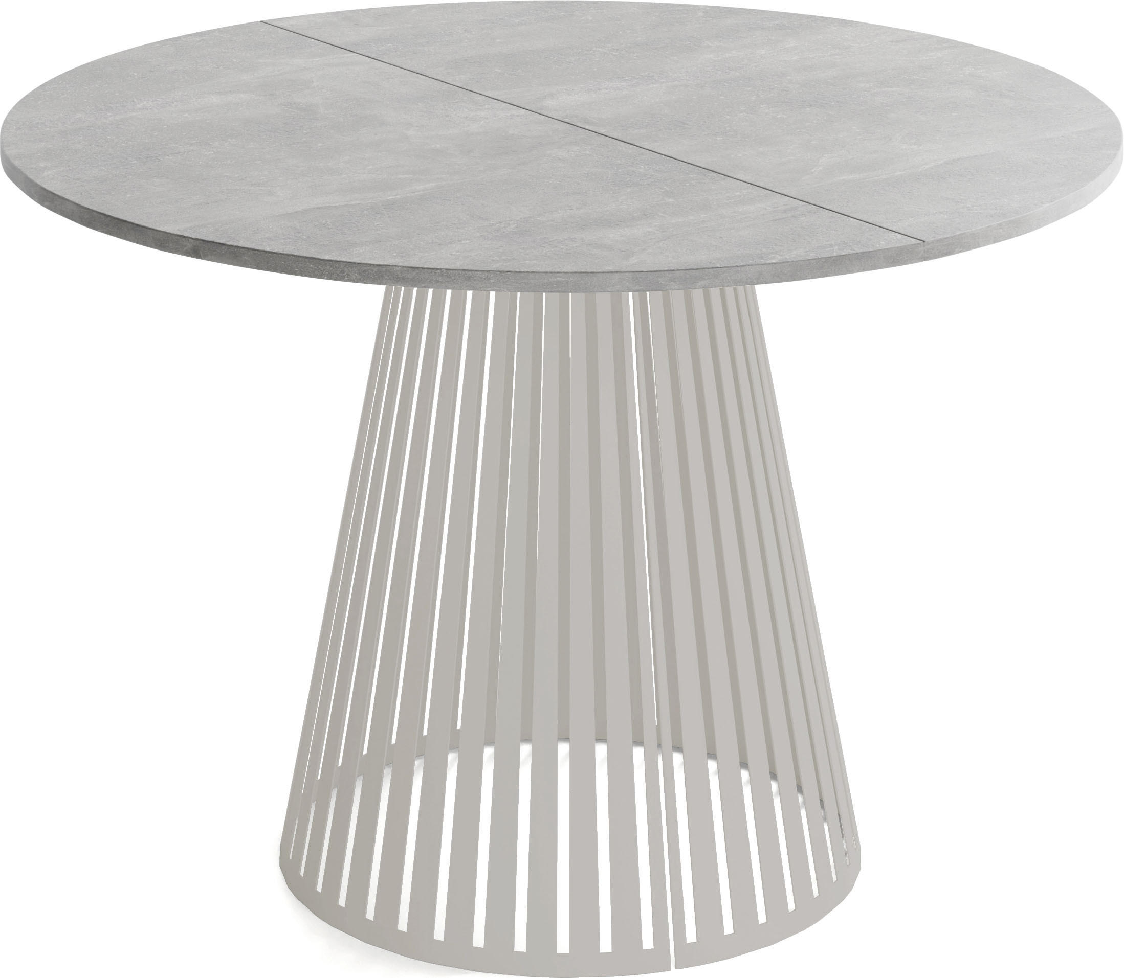 ESSTISCH Naro rund ausziehbar mit Lamellen-Metallgestell in Grau-Beige, Grauer Beton 100-180/100/76 cm - Kaschmir/Hellgrau, Holzwerkstoff/Metall (100/100/76cm) - WFL GROUP