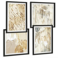 BILDER SET 4er Set - 50x50 cm & 40x60 cm Schwarzer Rahmen - Beige abstrakte Formen Linien - Schwarz, Kunststoff (50/50cm) - TULUP