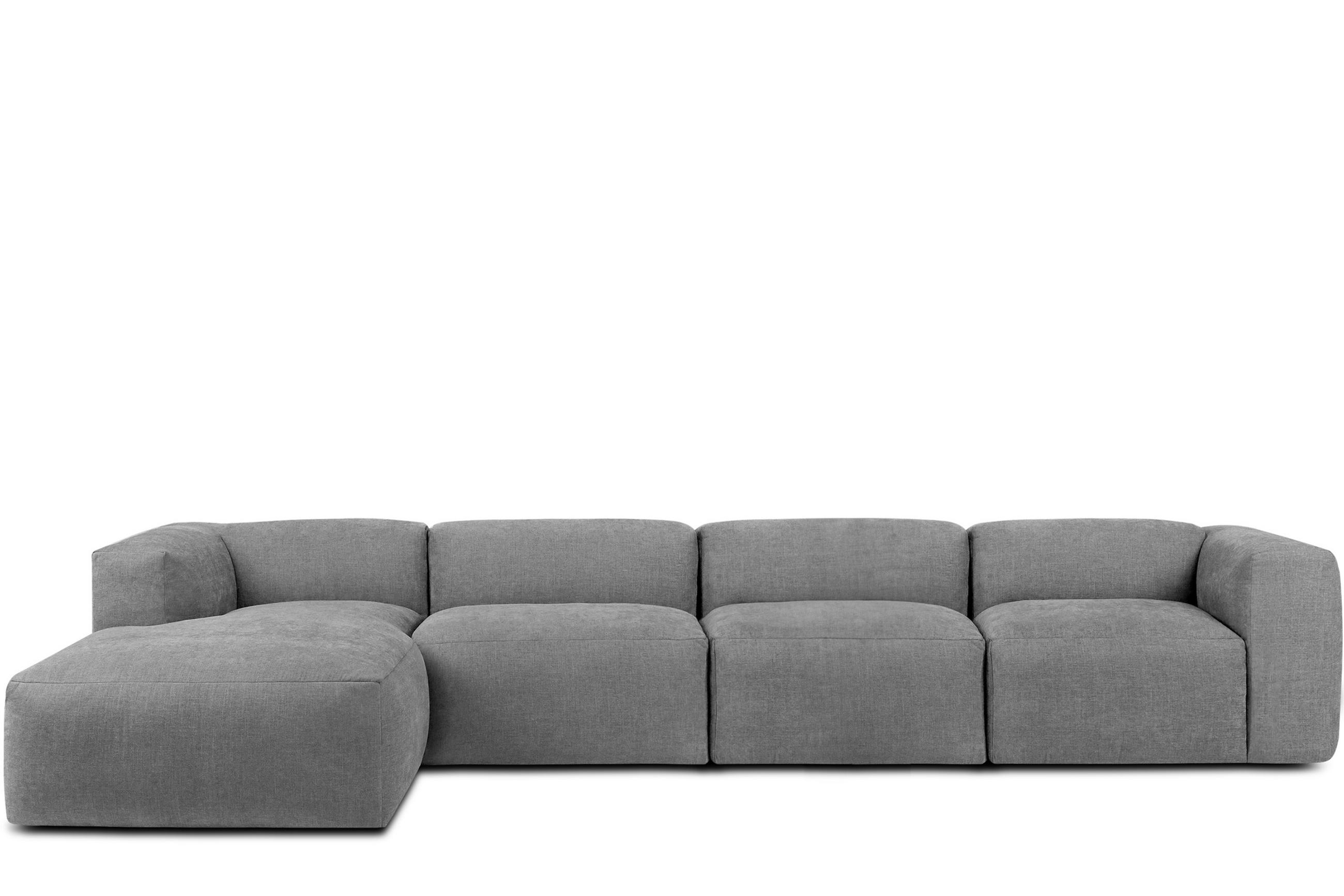 ECKMODULSOFA-LINKS BUFFO 6-Sitzer mit extrem weicher Sitzfläche, Gewebestoff, hell aschfahl - Hellgrau, Textil (377/180cm) - KONSIMO®