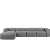 ECKMODULSOFA-LINKS BUFFO 6-Sitzer mit extrem weicher Sitzfläche, Gewebestoff, hell aschfahl - Hellgrau, Textil (377/180cm) - KONSIMO®