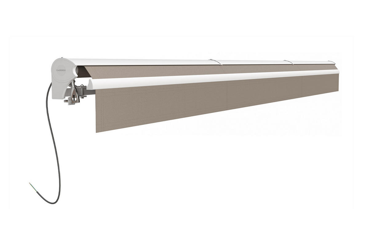 HALBKASSETTENMARKISE Fazzio Struktur weiß - leinwand Taupe 5x3m motorisierte - Premium-Leinwand 320g/m² - Taupe, Metall (495/218/300cm) - Cazeboo