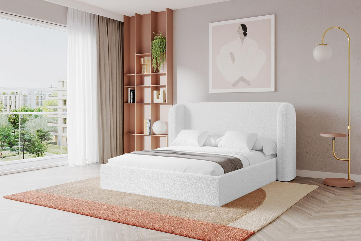 POLSTERBETT mit Bettkasten und Lattenrost, Boxbett ohne Matratze - ESTI 160x200 Weiß - Weiß, Holzwerkstoff/Textil (160/200cm) - ALTDECOR