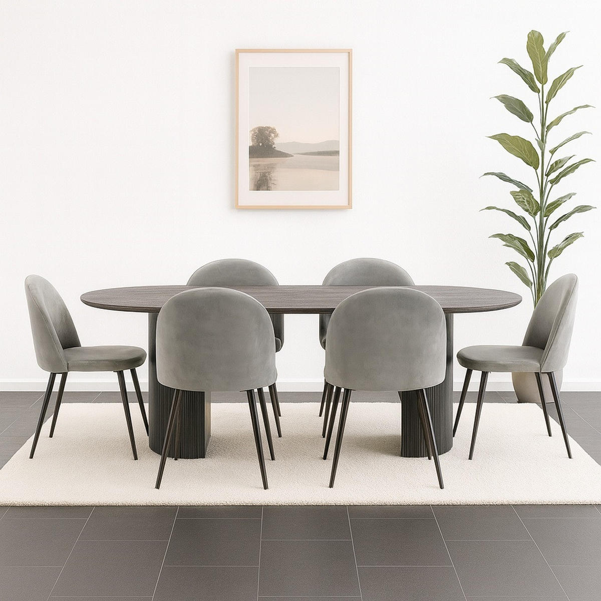 ESSGRUPPE 7-TLG. Kyoto Dunkelbraun, Grau - Dunkelbraun/Grau, Holzwerkstoff/Textil (210/75/100cm) - ebuy24