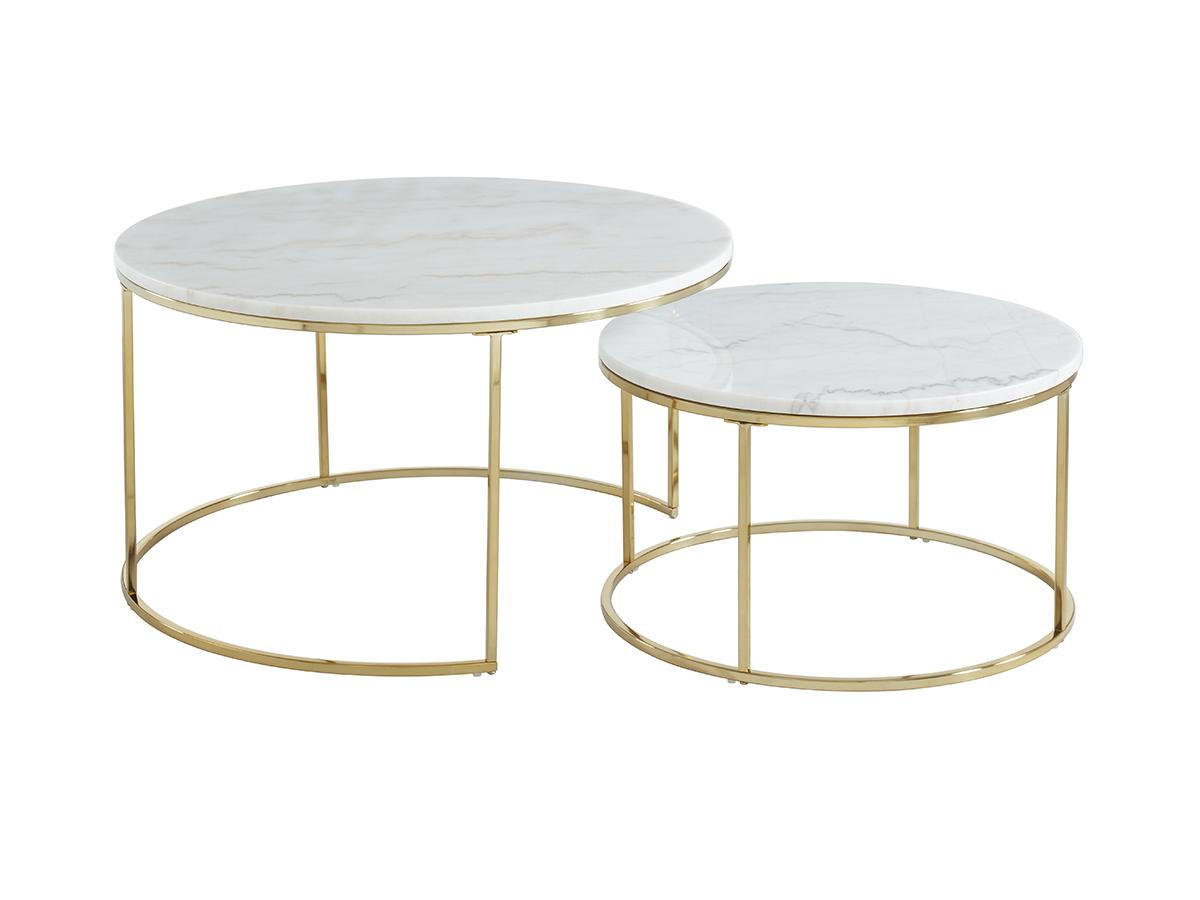 COUCHTISCH 2er-Set - Marmor & Metall - Weiß - ANGELA - Weiß, Stein (80/80/45cm) - Pascal Morabito