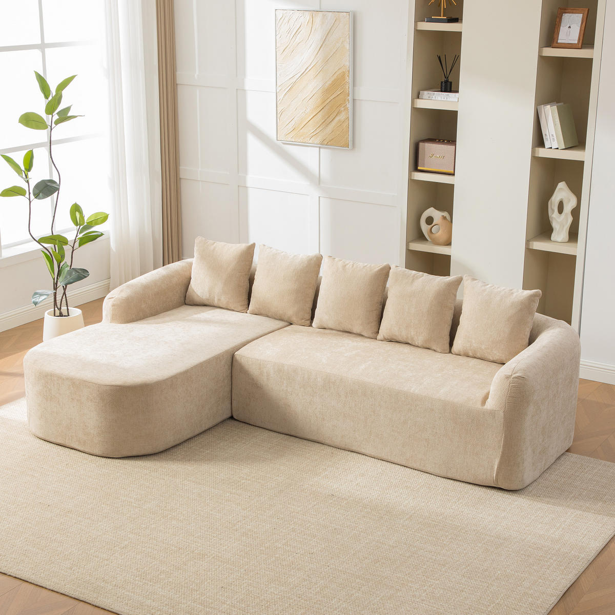 ECKSOFA Chenille Hellkhaki mit Kissen - Hellbraun, Textil (270/172cm) - WISHDOR