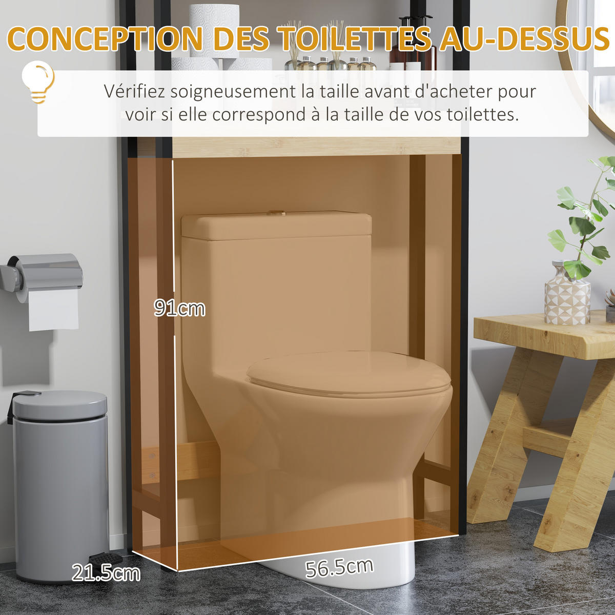 BADEZIMMERREGAL DE-15883 mit 2 Türen & offenem Fach Bambus - Naturfarben, Holzwerkstoff (21.5/172/60cm) - ComfortXL