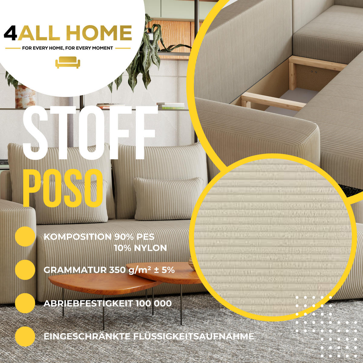 ECKSOFA Travis mit Bettkasten und Schlaffunktion, L-Form, Cord, Universal - Beige, Holzwerkstoff (248/148cm) - 4ALL HOME