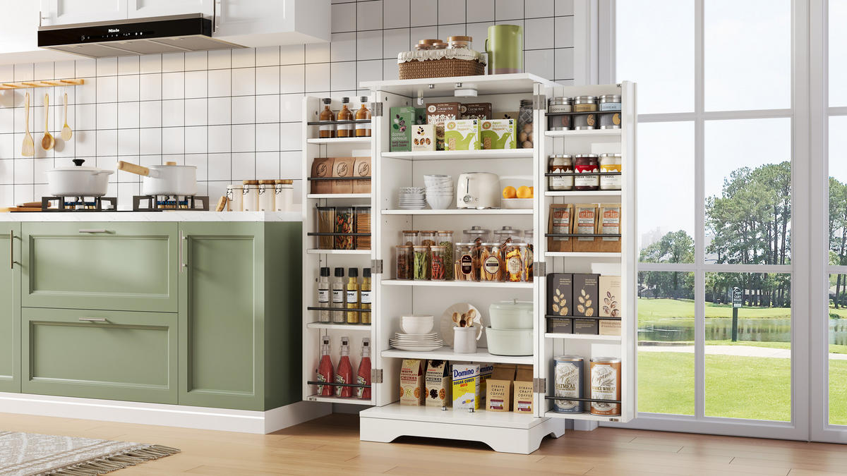 HOCHSCHRANK aus MDF mit 3D-Wellentüren, LED-Sensorlicht und verstellbarem Einlegeboden, 120/60/40 cm, Weiß - Weiß, Holzwerkstoff (60/120/40cm) - Redom