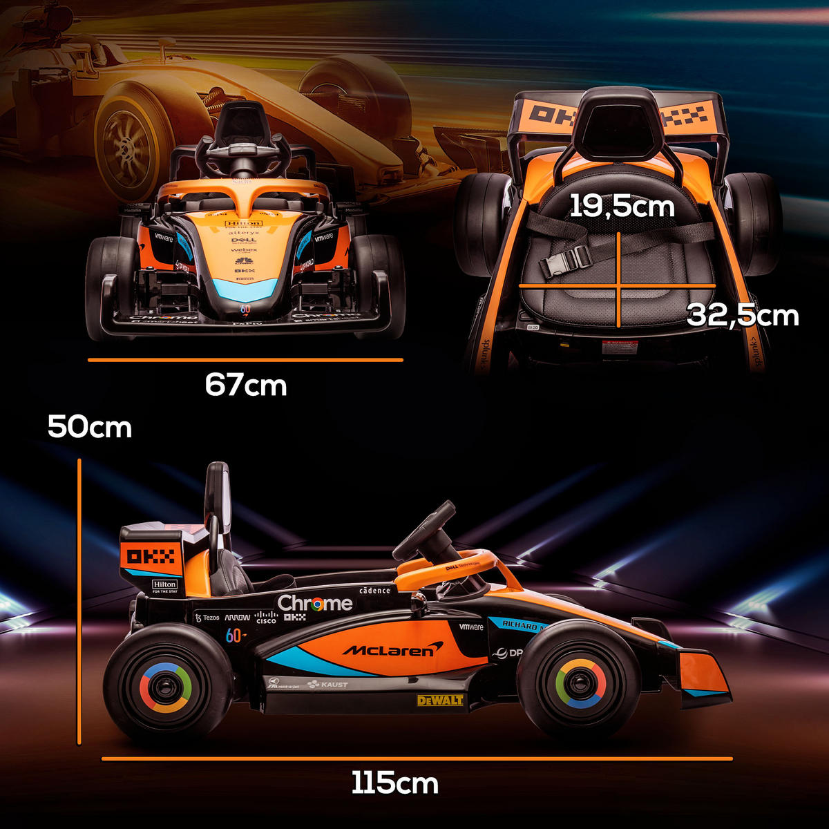 ELEKTROAUTO, Kunststoff, Orange, 115L x 67B x 50H cm - Orange, Kunststoff (115/67/50cm) - AIYAPLAY