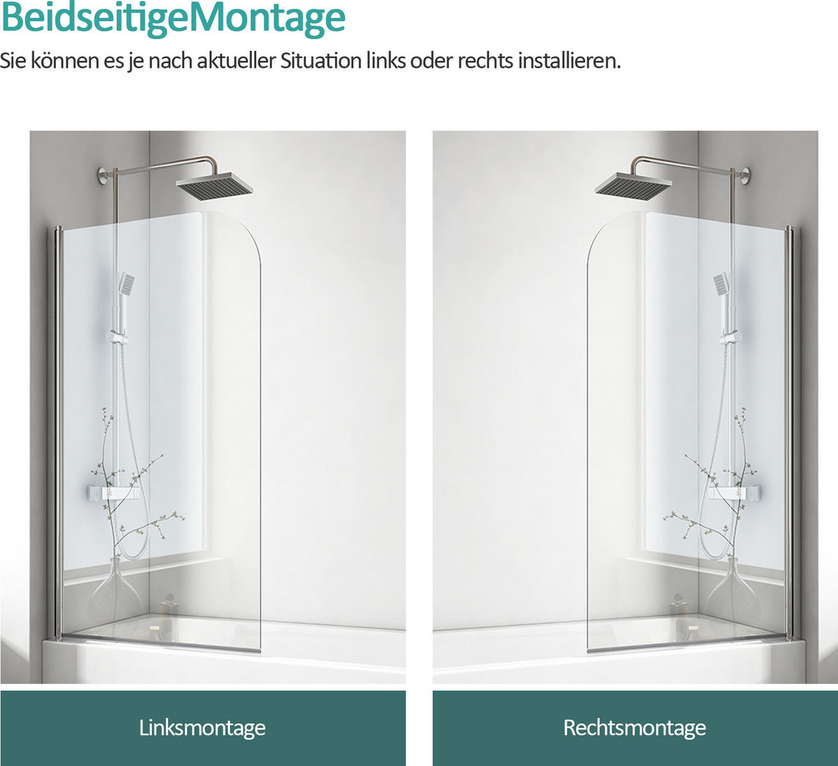 DUSCHWAND für Badewannen mit Schwenkfunktion Leicht zu Reinigen 140/90 cm - Transparent, Glas (90/140cm) - EMKE