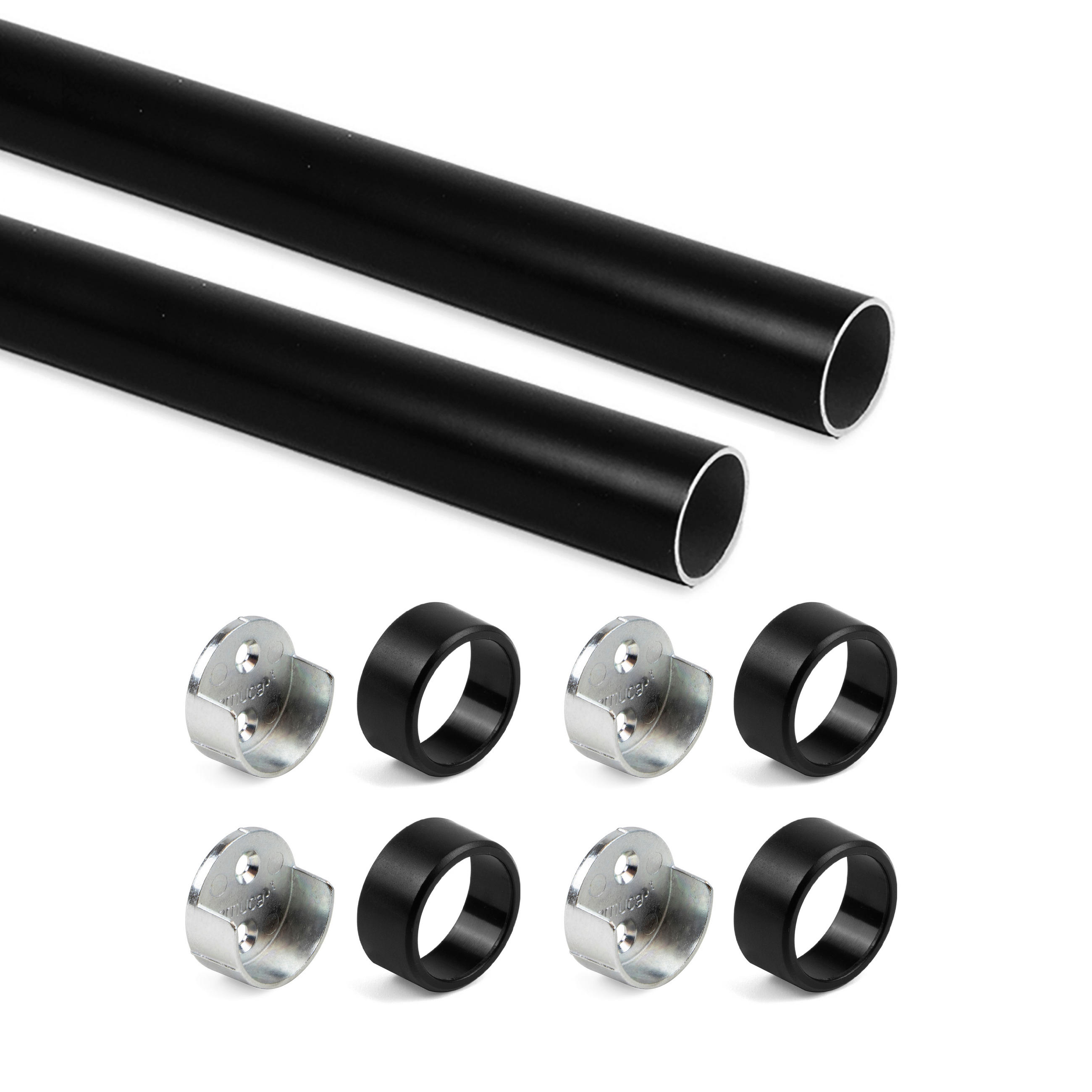 KORPUSSCHIENEN Runde, D.28mm, Länge 0,75m mit Halterungen, Aluminium und Zamak, Schwarz lackiert 2er-set - Schwarz, Metall (1.56/4/3.6cm) - EMUCA