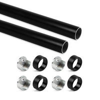 KORPUSSCHIENEN Runde, D.28mm, Länge 0,75m mit Halterungen, Aluminium und Zamak, Schwarz lackiert 2er-set - Schwarz, Metall (5.5/10/85cm) - EMUCA