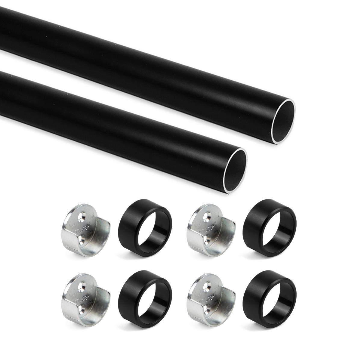 KORPUSSCHIENEN Runde, D.28mm, Länge 0,75m mit Halterungen, Aluminium und Zamak, Schwarz lackiert 2er-set - Schwarz, Metall (5.5/10/85cm) - EMUCA
