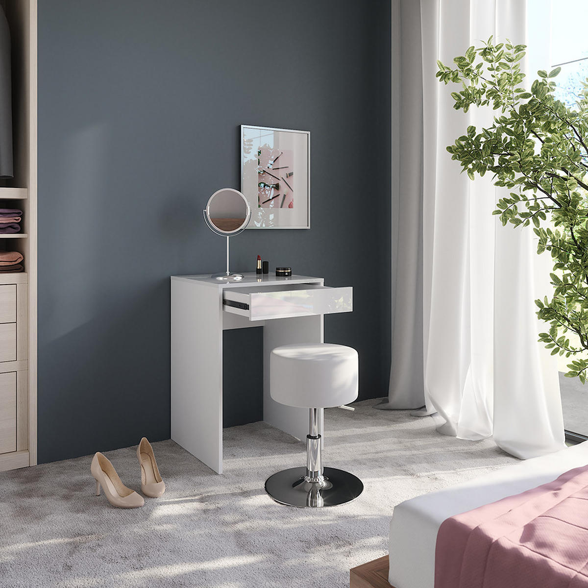 TOALETNÍ STOLEK Sherry Bílá/bílý vysoký lesk - vysoce lesklá bílá, kompozitní dřevo (51.4/76/50.1cm) - Vicco