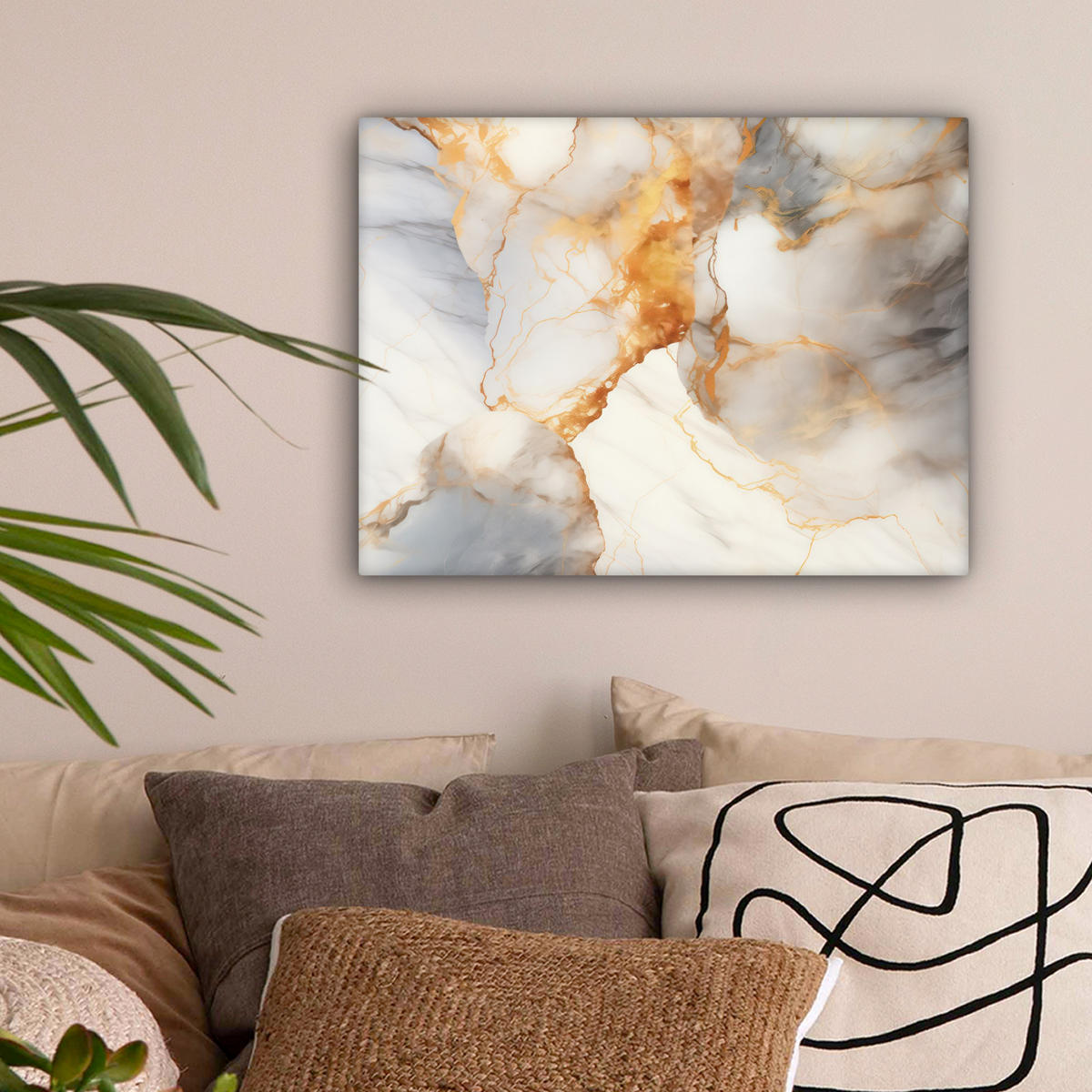 LEINWANDBILD Marmor - Grau - Gold 40x30 cm - Weiß, Textil (40/30cm) - MuchoWow