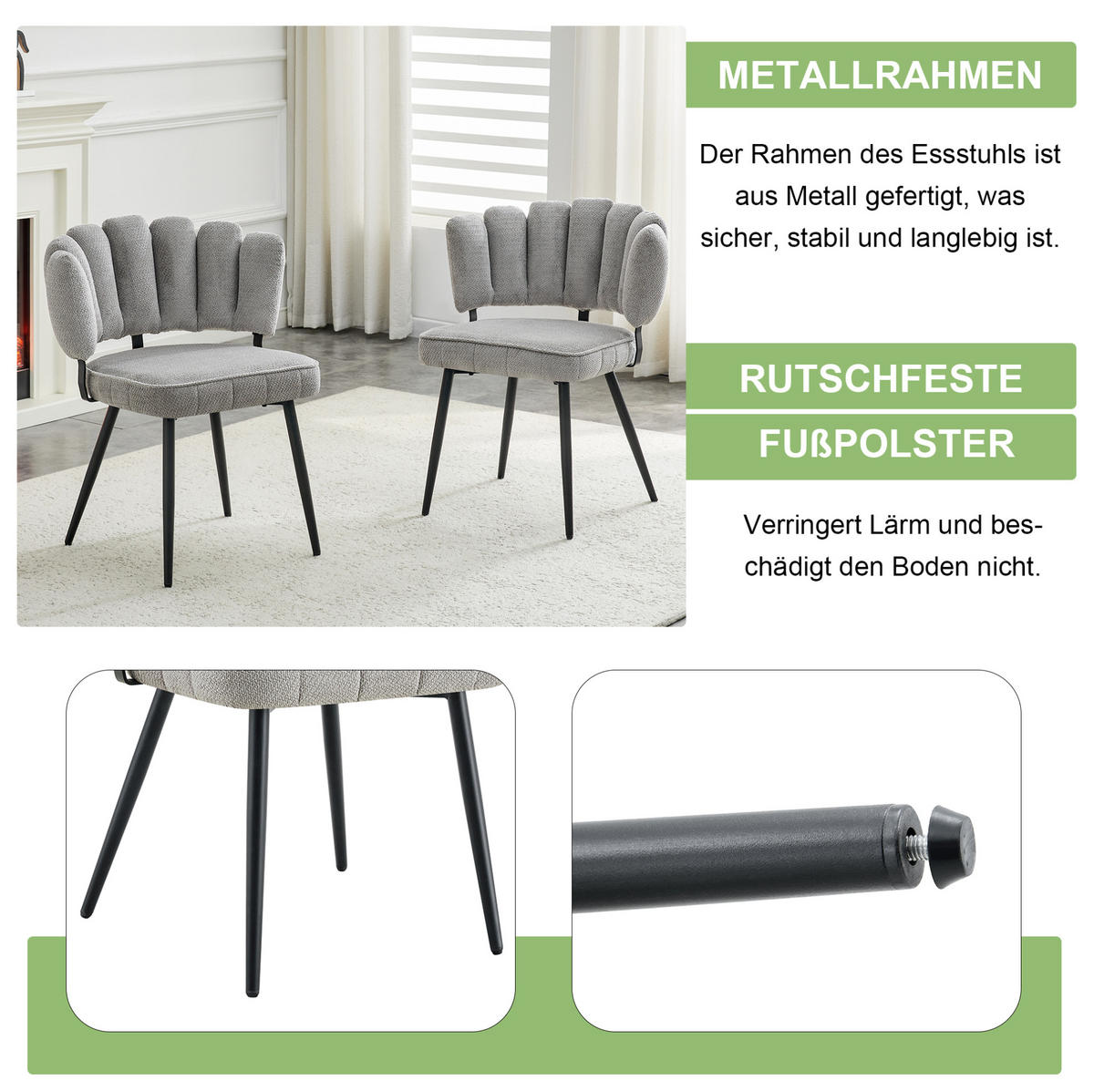 ESSZIMMERSTUHL 2er-Set mit Samtbezug 80 cm Grau Schwarz - Grau, Metall (46/80/60cm) - Meubliv