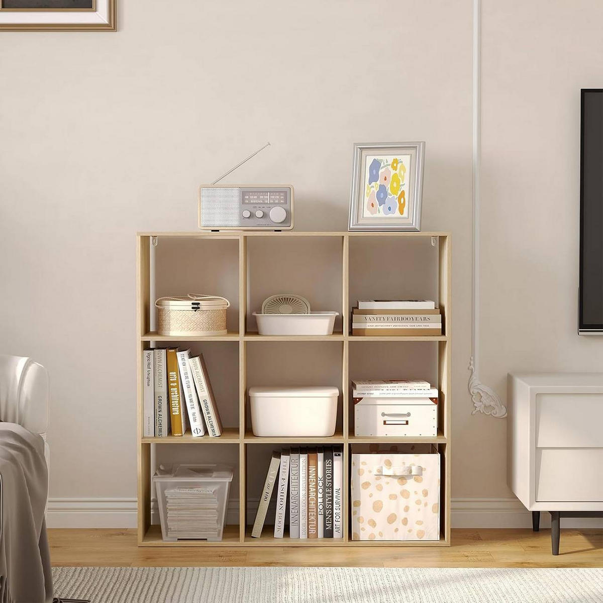 REGAL Bücherregal mit 9 Fächern,Würfelregal, Helle Eiche - Eichefarben, Holzwerkstoff (94/93/29.5cm) - Woltu