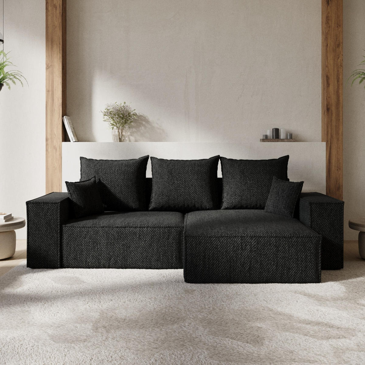 ECKSOFA SENSO mit Schlaffunktion Schwarz im Neve Stoff - Schwarz, Holz/Holzwerkstoff (255/148cm) - AltaBeds