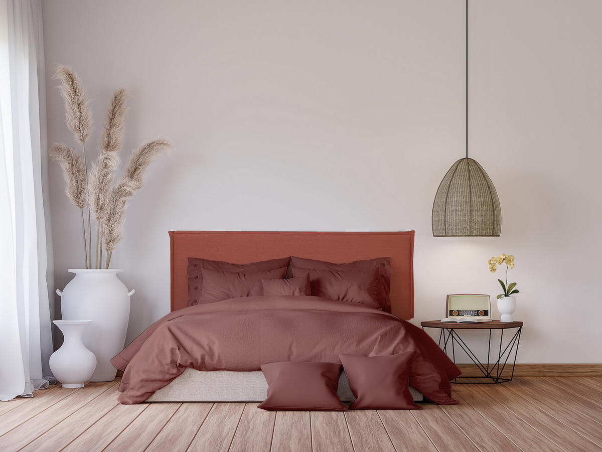 KOPFTEIL Gepolstertes aus 100% Leinenstoff Terrakotta 160/100/8 cm EDMOND - Rot, Textil (160/100/8cm) - RNT By Really Nice Things