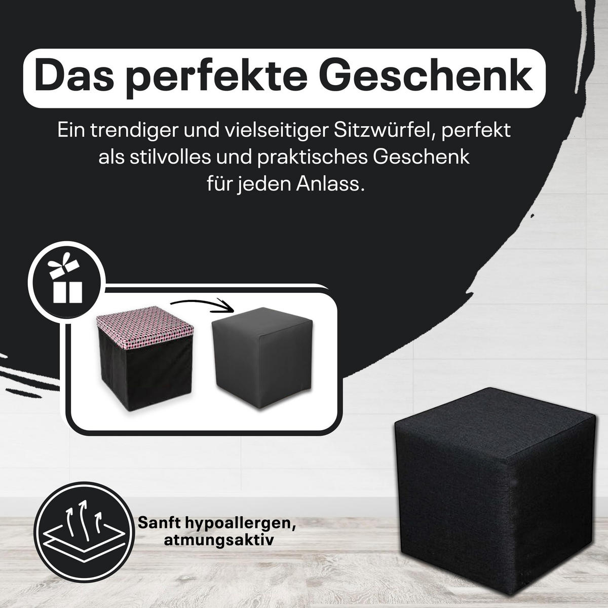 SITZWÜRFEL / Siège Pouf - Graphite, 40X40X40 Cm, Assise Rembourrée, Confortable Pour Salon, Chambre Ou Bureau - Schwarz, Textil (41/41/40cm) - Best For Home