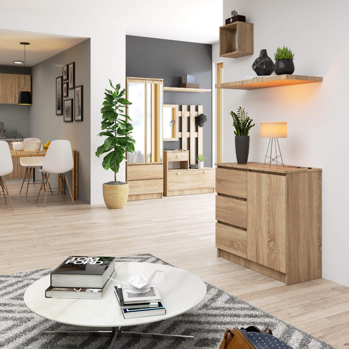 KOMMODE Sonoma-Eiche 35x80x77 cm - Sonoma Eiche, Holzwerkstoff (80/77/35cm) - Akord