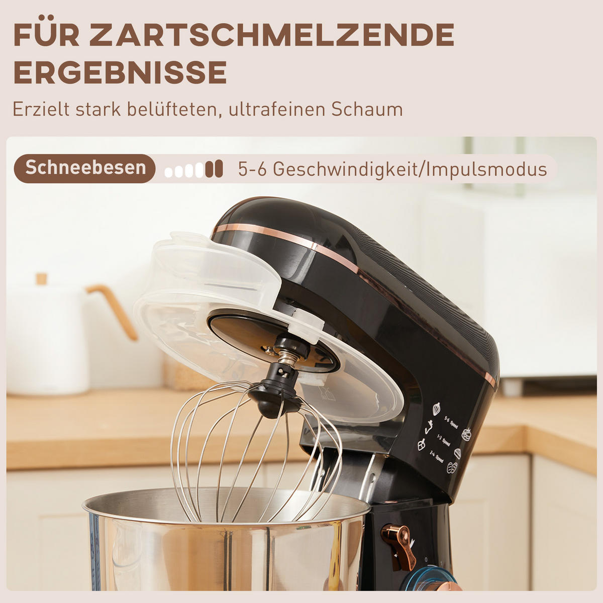 KÜCHENMASCHINE Schwarz mit 6 Stufen und 5,5 L Edelstahlschüssel - Schwarz, Metall (26/32/41cm) - Korfee