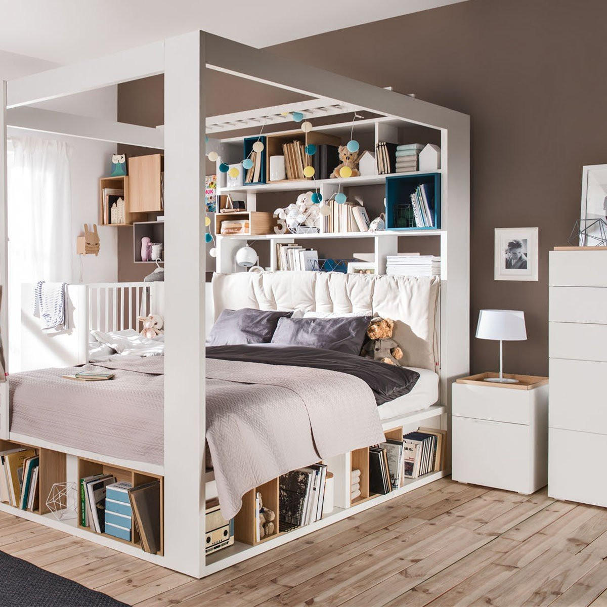 NACHTTISCH mit 2 weißen Schubladen und Holzplatte - 4you - Weiß, Holzwerkstoff (40.5/55.5/42cm) - Calicosy