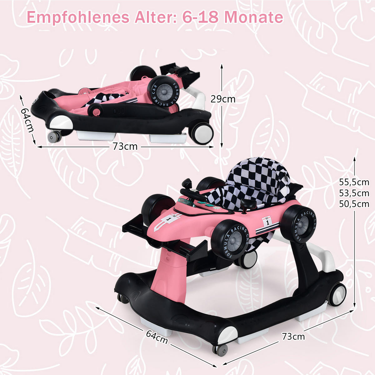 LAUFLERNWAGEN Pink - Pink, Kunststoff (64/56/73cm) - COSTWAY