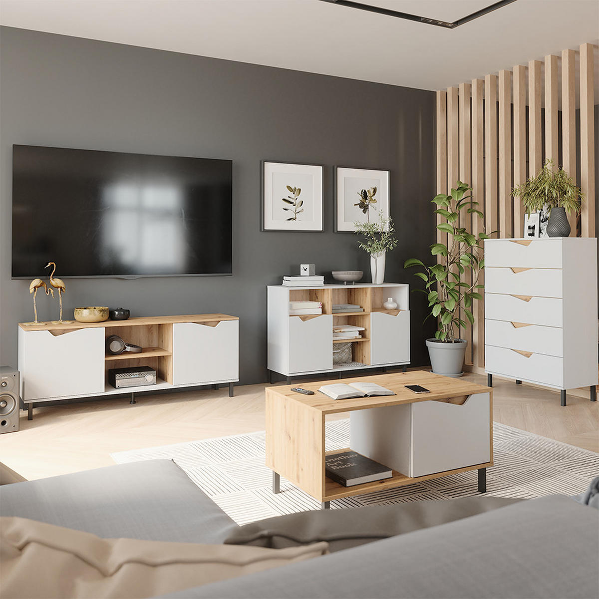 KREDENC Marelle Bílá/Artisan - bílá/světle šedá, kompozitní dřevo (76/120/38cm) - Vicco