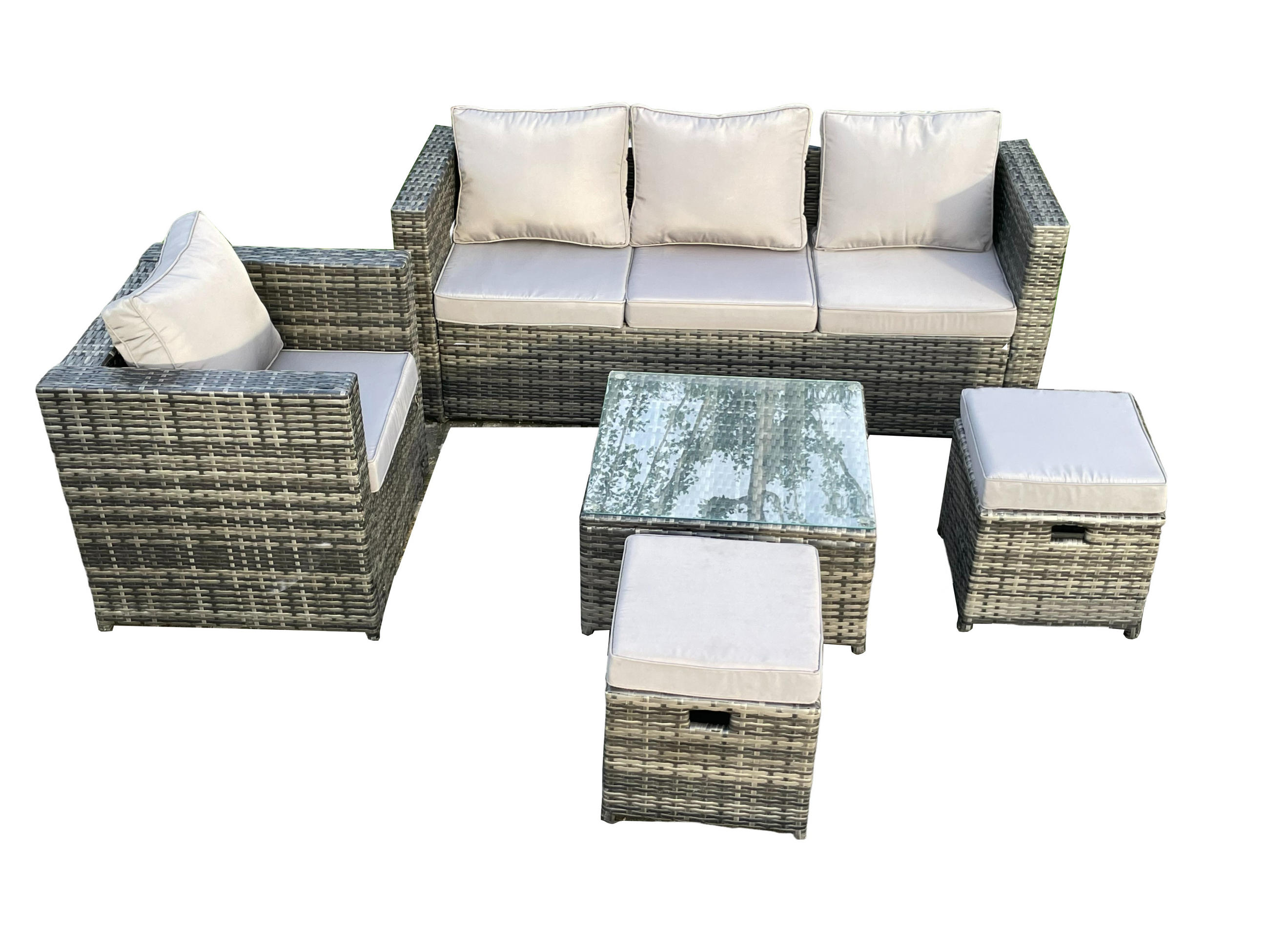 GARTENSET mit Couchtisch Polyrattan 5-Sitzer - Dunkelgrau, Metall - Fimous