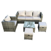 GARTENSET mit Couchtisch Polyrattan 5-Sitzer - Dunkelgrau, Metall - Fimous