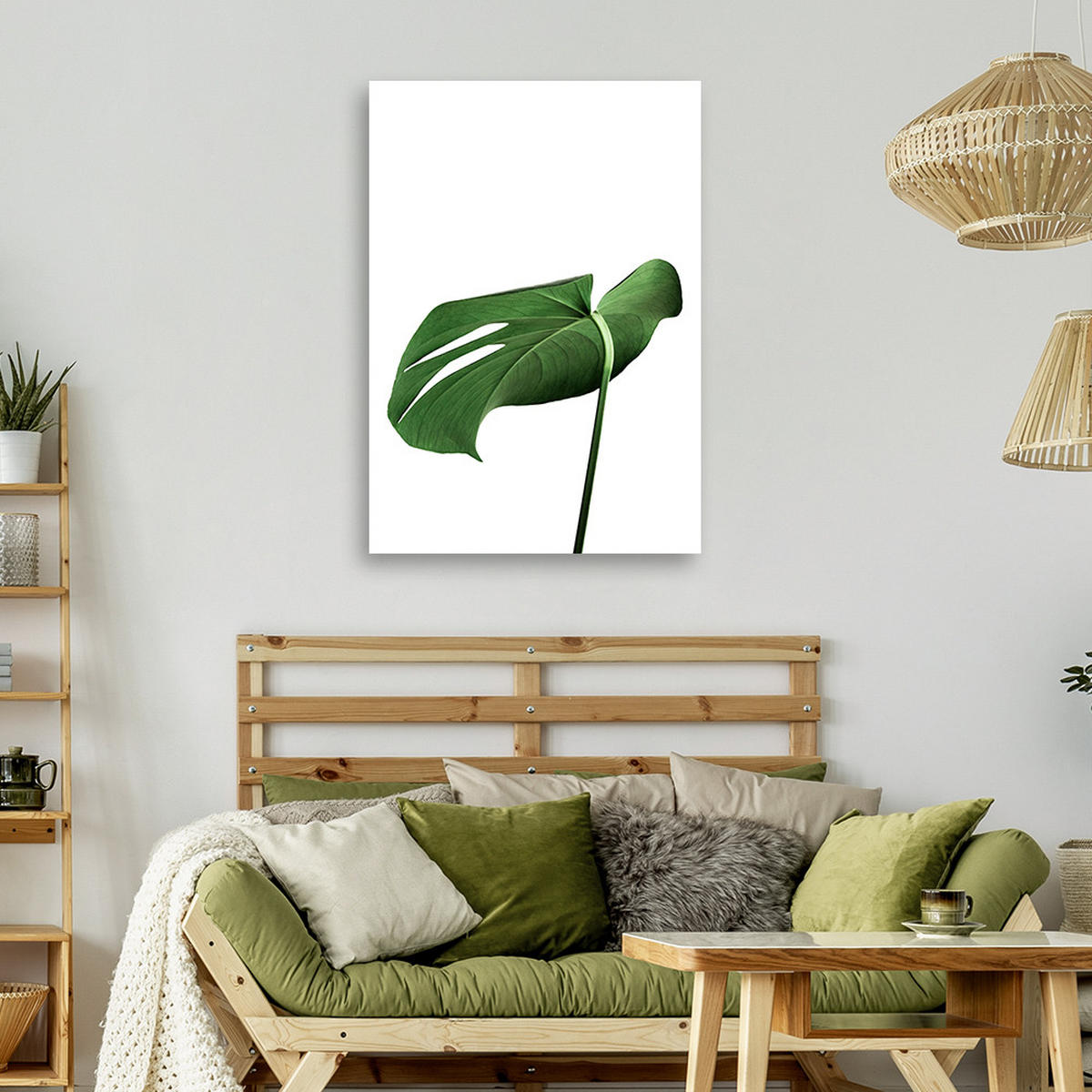 WANDBILD monstera blatt pflanze - Grün, Textil (40/60cm) - Feeby