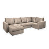 WOHNLANDSCHAFT LORIVO L-S Beige Plüsch-Stoff mit Schlaffunktion - Beige, Holz (285/85/150cm) - MASSENO