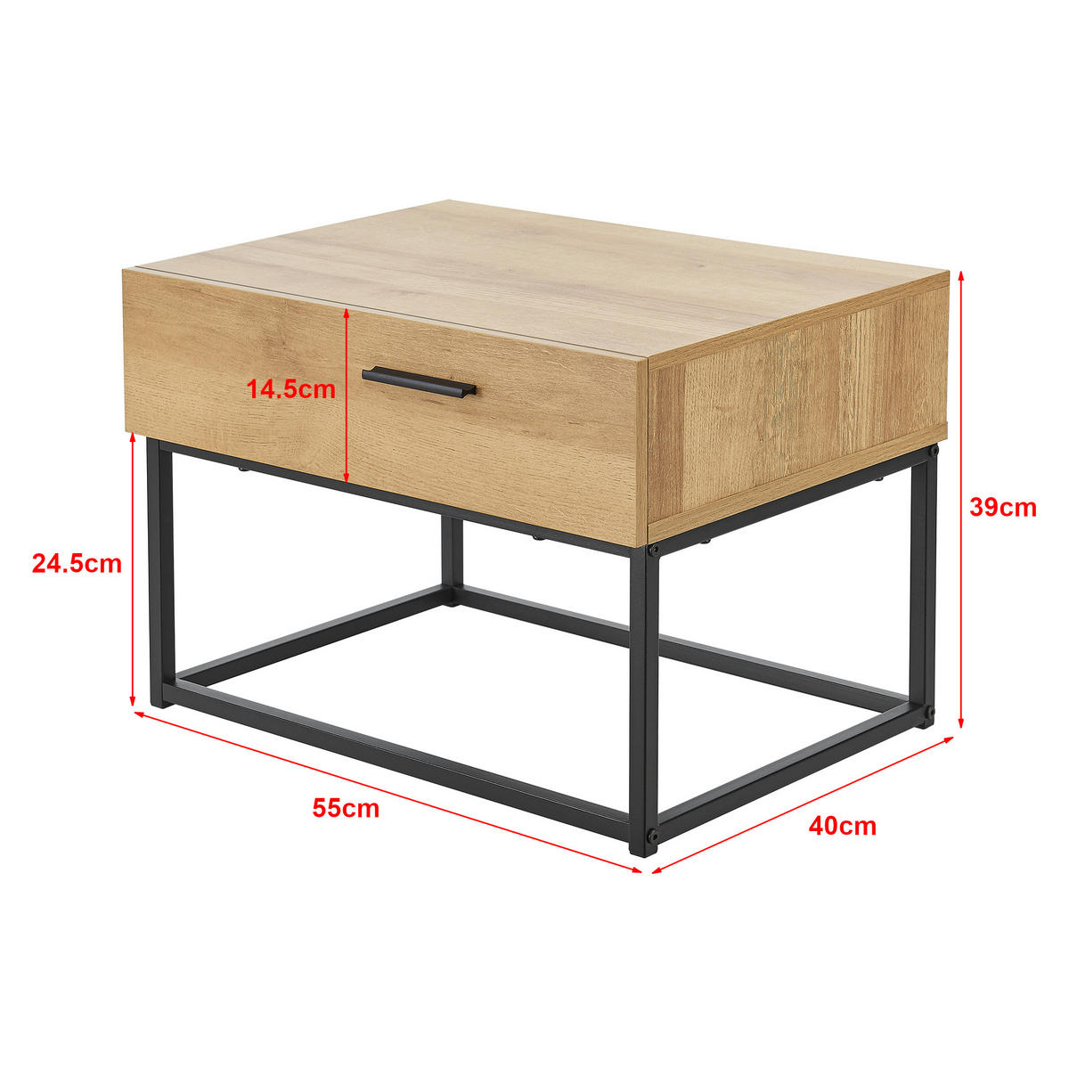 NACHTTISCH Lavangen - Eichefarben/Schwarz, Holzwerkstoff/Metall (55/39/40cm) - [en.casa]