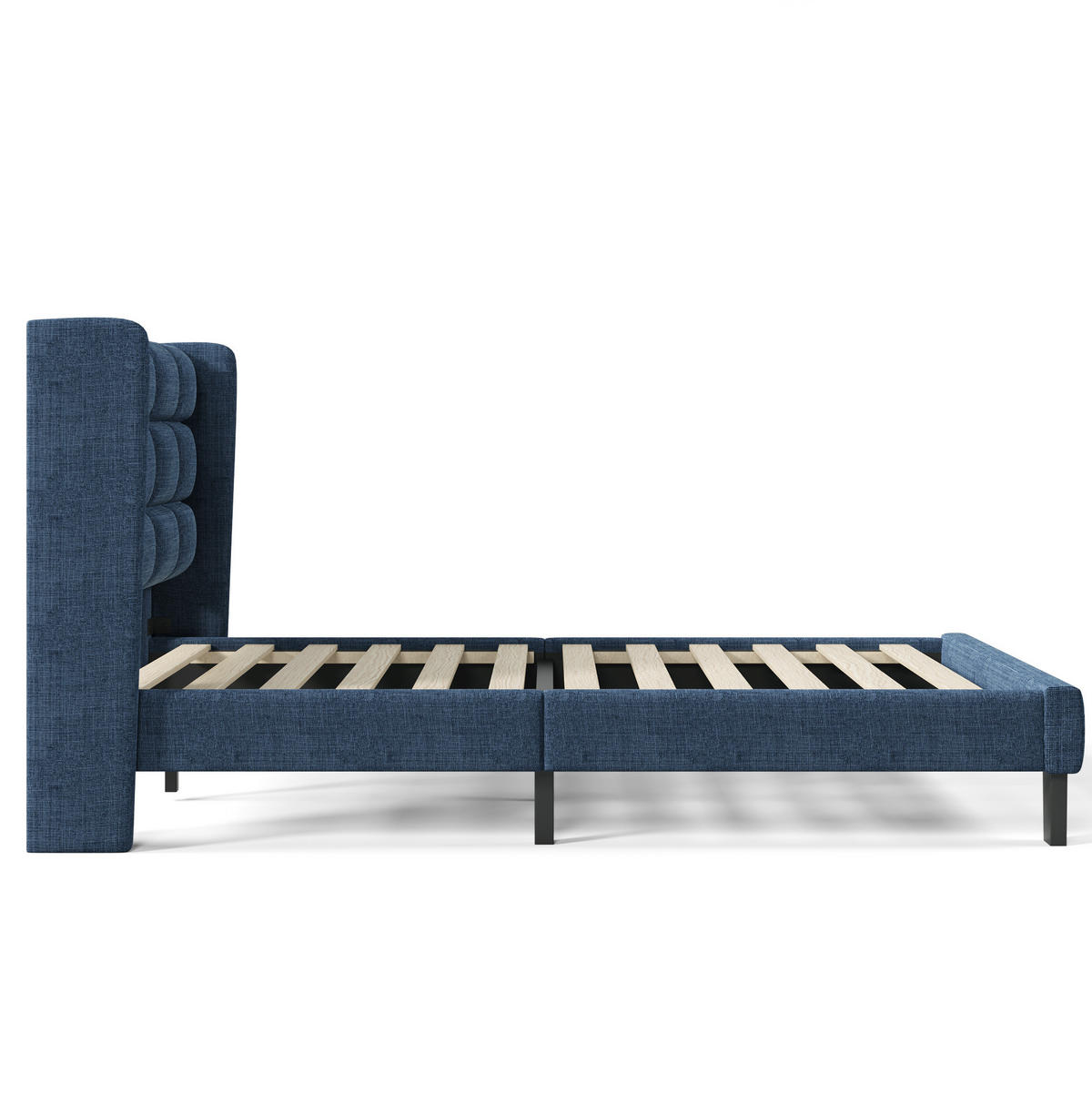 OBLAZINJENA lanena postelja 90/200 cm z letvenim dnom in oblazinjenim vzglavjem, modra - modra, tekstil (90/90cm) - Redom