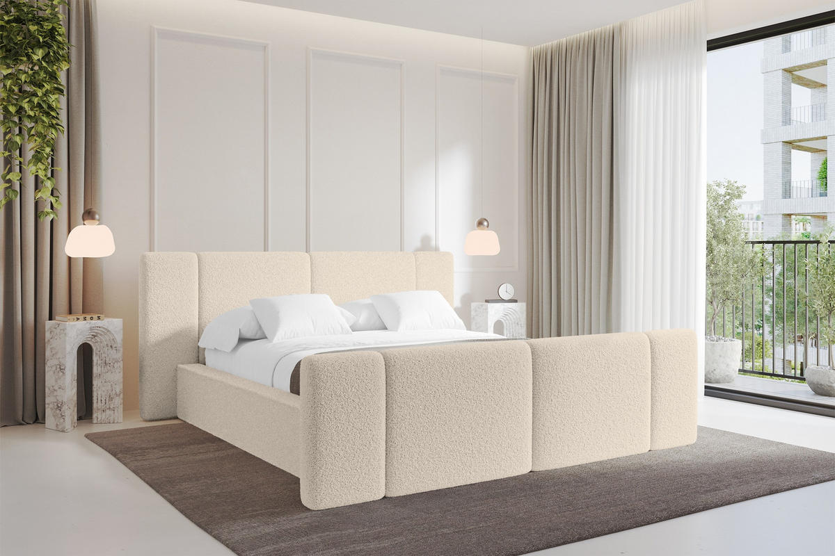 POLSTERBETT mit Bettkasten, Fußteil und Lattenrost, Bett mit Matratze H3/H4 - RIVO-Z 140x200 Dunkelbeige - Cappuccino, Holzwerkstoff/Textil (140/200cm) - ALTDECOR