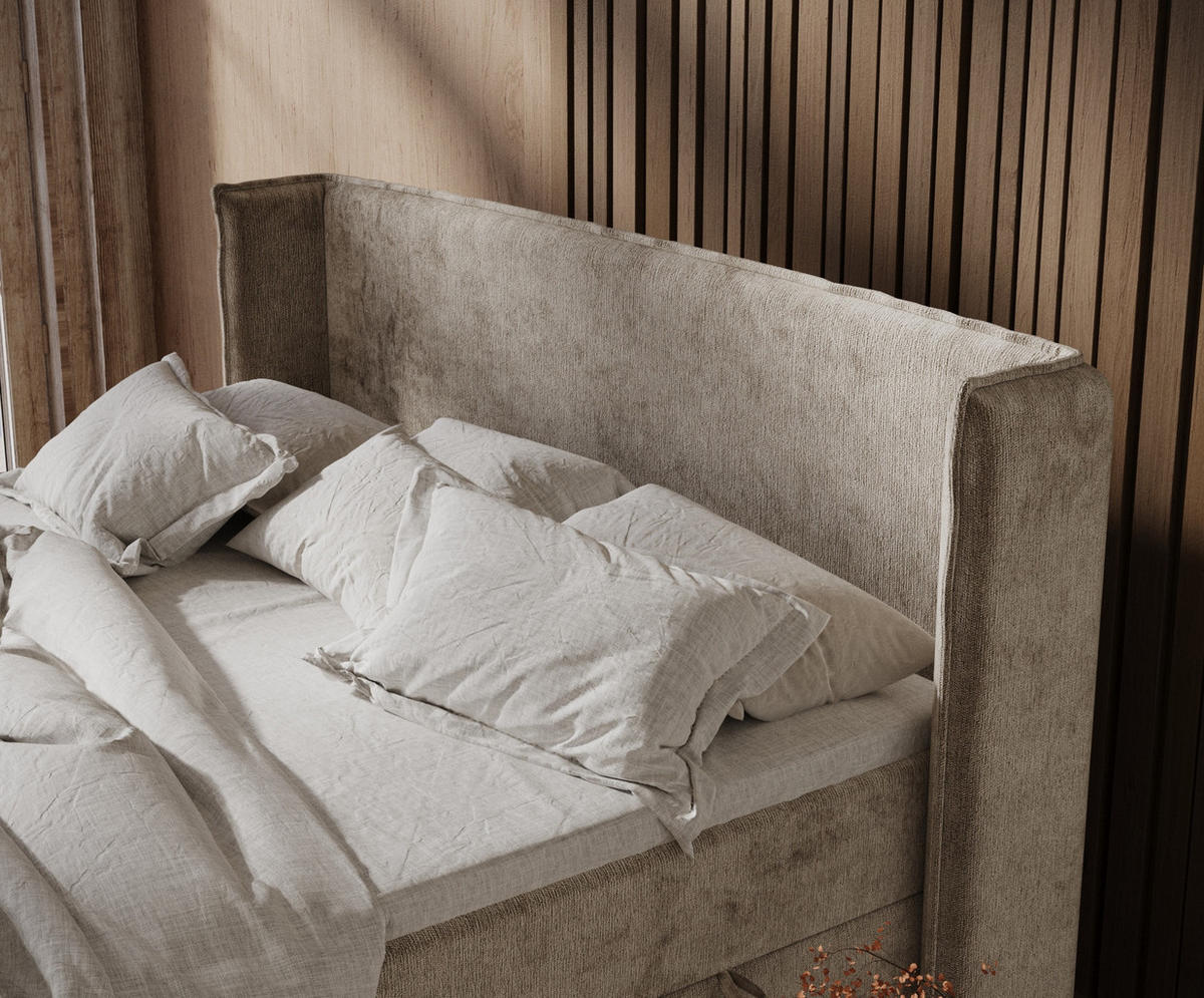 BOXSPRINGBETT Segni Beige 140/200 cm mit Matratze und Topper - Beige/Schwarz, Holz/Holzwerkstoff (140/200cm) - Maison de Reve