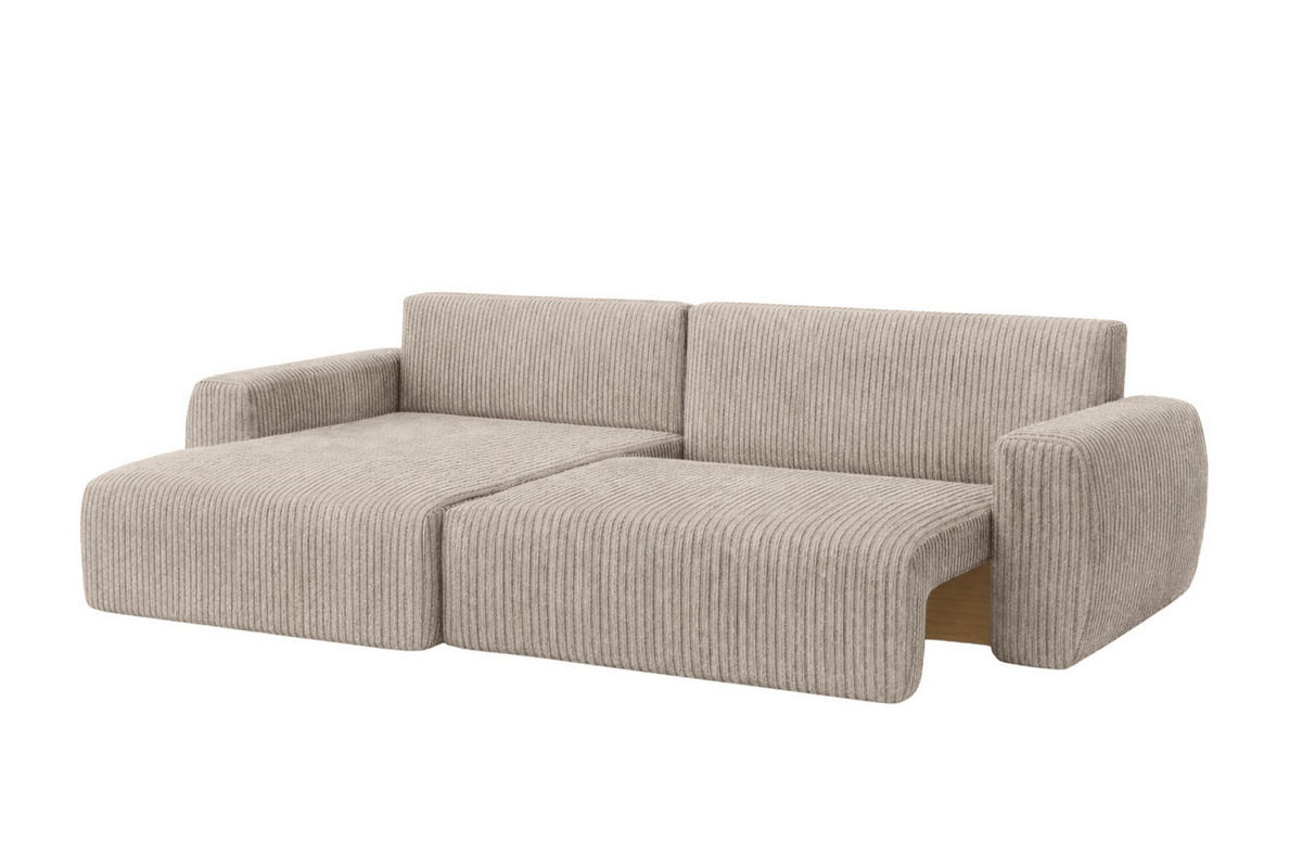 ECKSOFA Mit Schlaffunktion Ariel L, Cordstoff, Stoff Poso, Dunkelbeige, Links - Beige, Holz (250/142cm) - Kaiser Möbel
