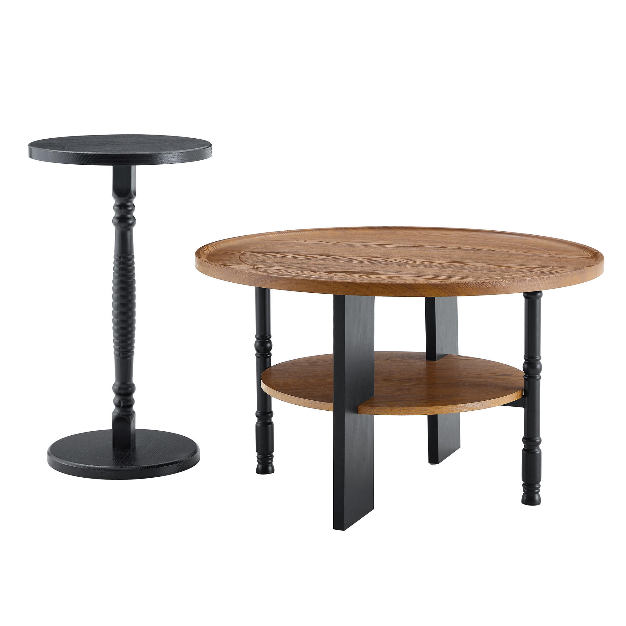 COUCHTISCH-SET Walnuss/Schwarz 2er-Set - Walnussfarben, Holzwerkstoff (80/80/47cm) - PANGIVO