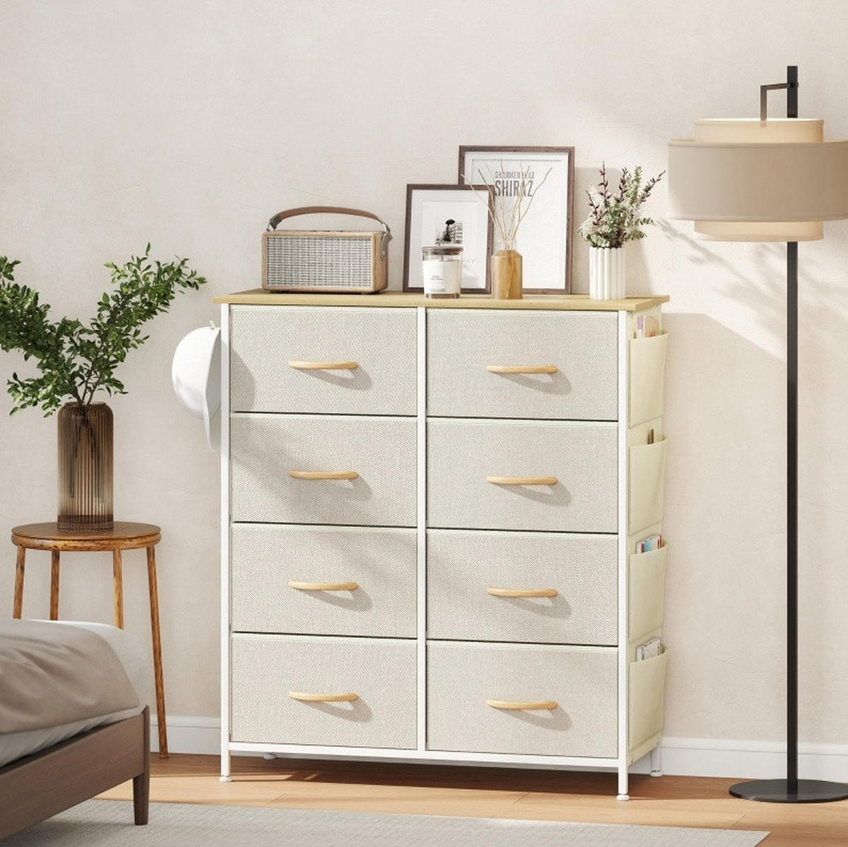 KOMMODE 86/30/94,5 cm aus Stahl mit 8 Stoffschubladen Beige - Beige, Metall (86/94.5/30cm) - Modenvie