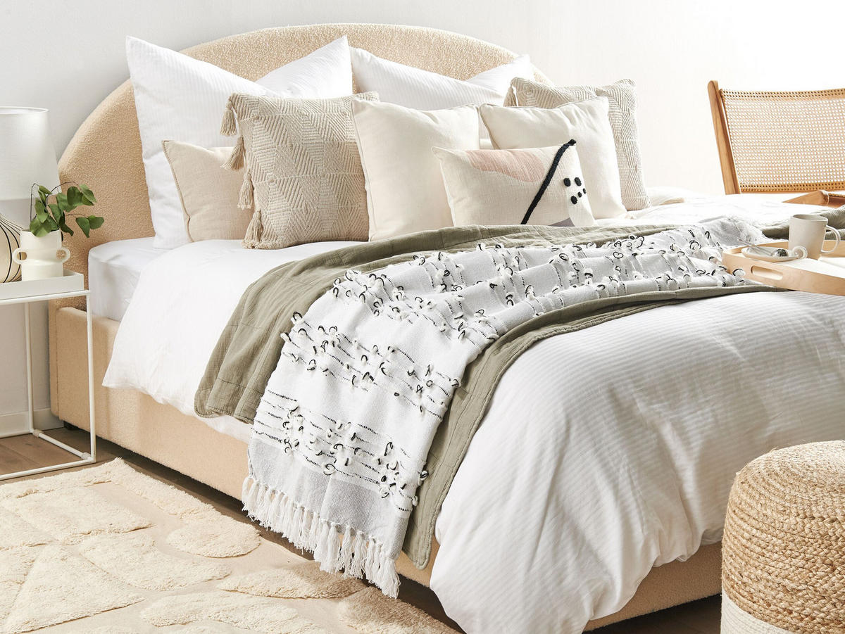DECKE Hellgrau Yamalak 150/130 cm - Hellgrau, Textil (130/150cm) - Beliani