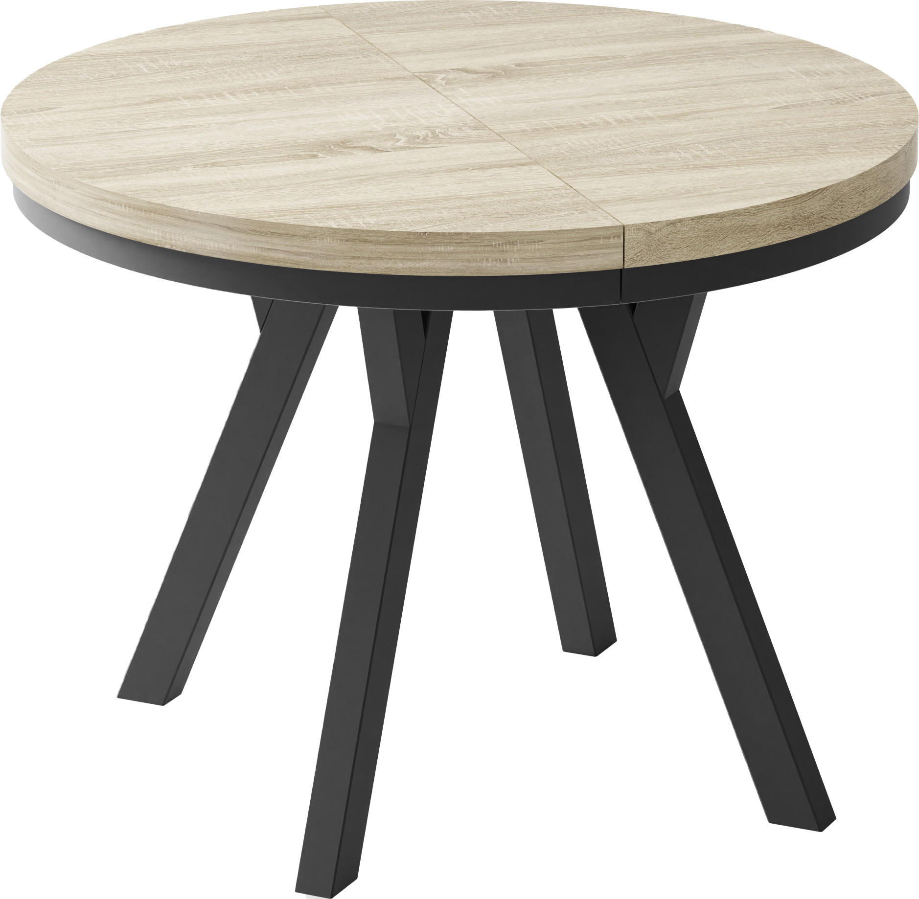 ESSTISCH Lume runder ausziehbarer, Sonoma Eiche 90-170/90/76 cm - Schwarz/Sonoma Eiche, Holz/Holzwerkstoff (90/90/76cm) - WFL GROUP
