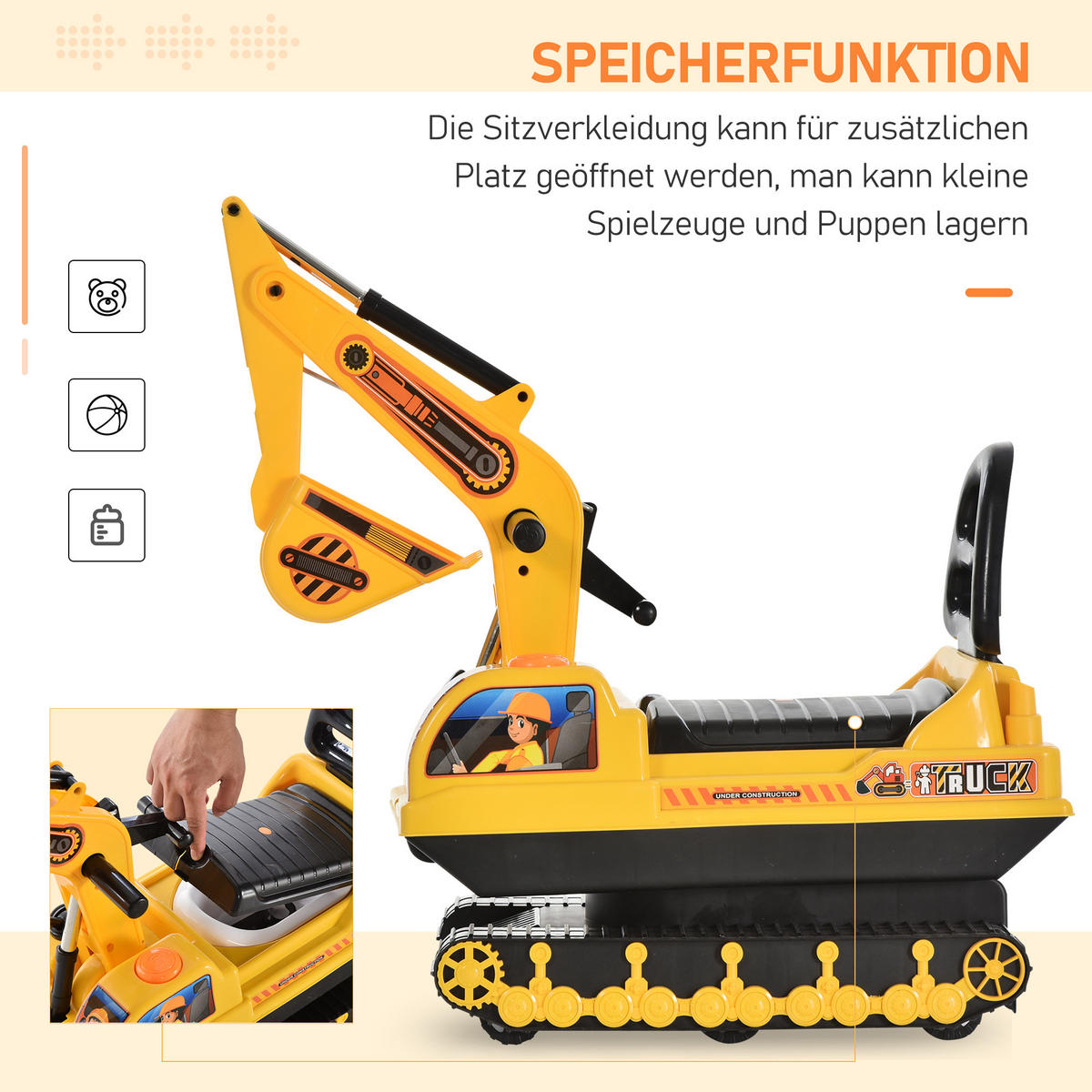 KINDER RUTSCHAUTO, Gelb, PP+ - Gelb, Kunststoff (78/24/58.5cm) - HOMCOM